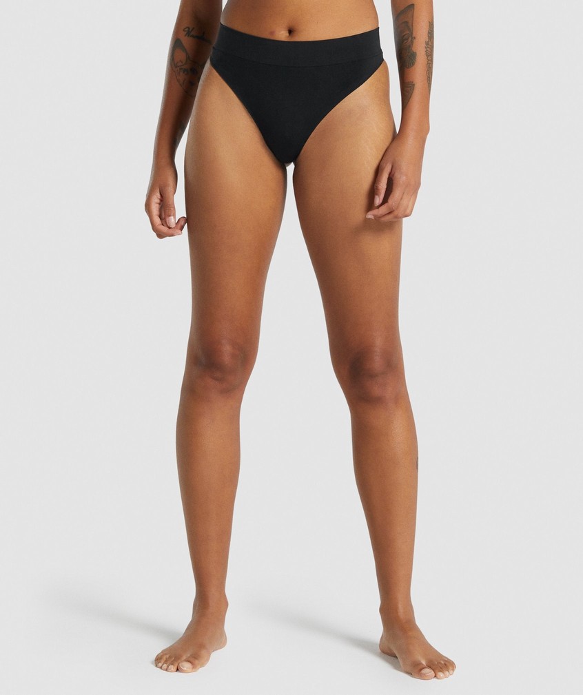 Black Women's Gymshark Seamless High Rise Thong | USA-17325