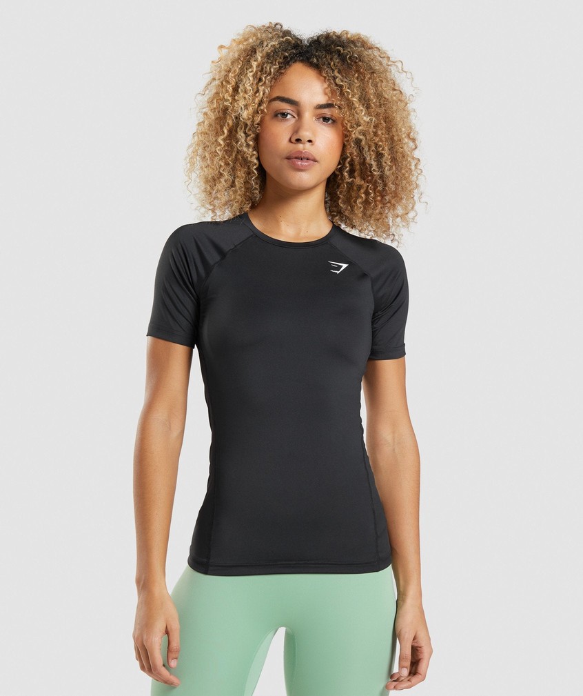 Black Women's Gymshark Training Baselayer T-Shirts | USA-25781