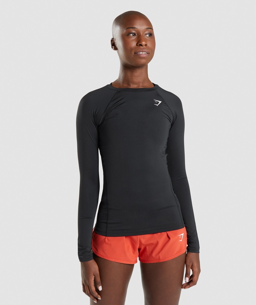 Black Women's Gymshark Training Baselayer Long Sleeve Top T-Shirts | USA-91630