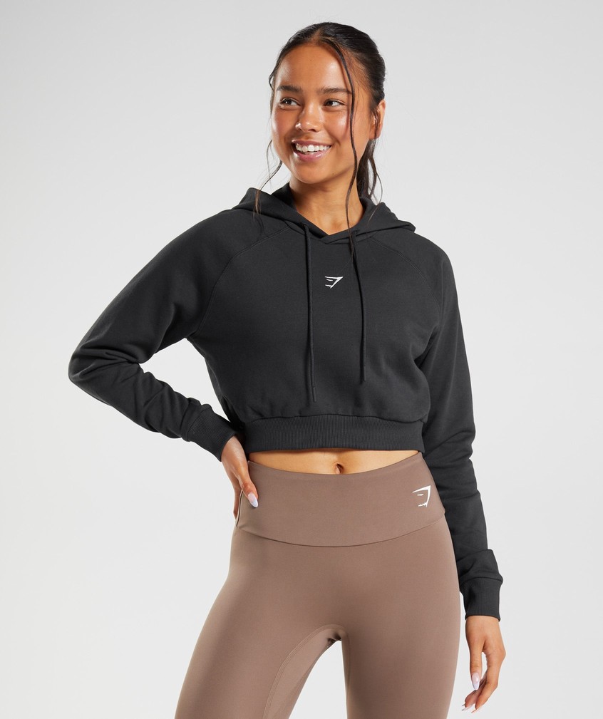 Black Women's Gymshark Training Cropped Hoodie | USA-23170