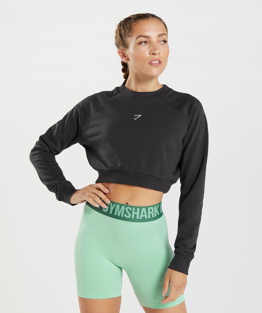 Black Women's Gymshark Training Cropped Sweater | USA-27604