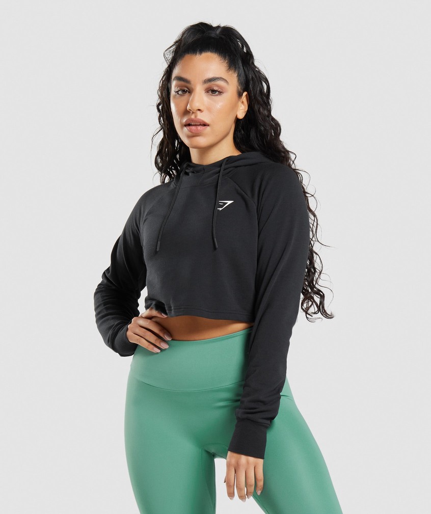 Black Women's Gymshark Training Cropped Hoodie | USA-34718