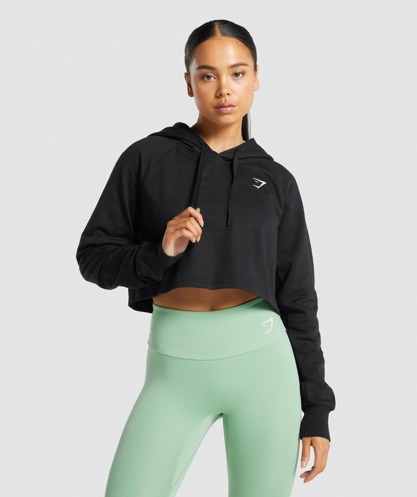 Black Women's Gymshark Training Cropped Hoodie | USA-38092