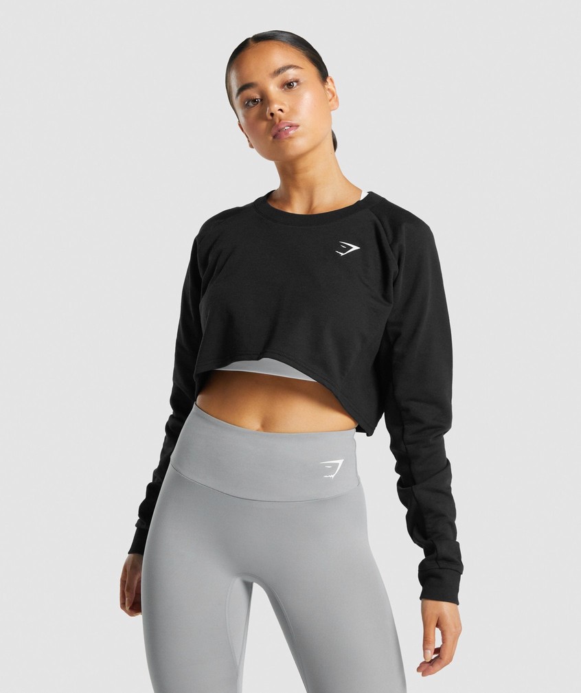 Black Women's Gymshark Training Cropped Sweater | USA-76905