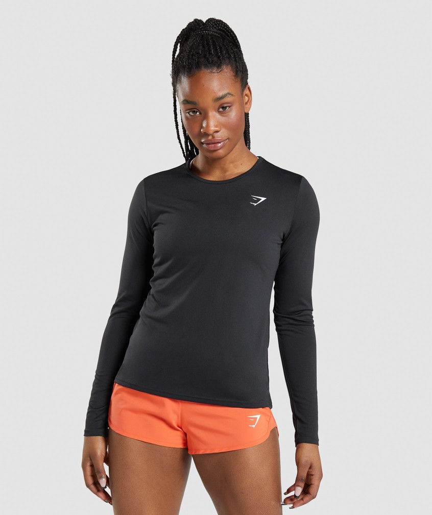 Black Women's Gymshark Training Long Sleeve Top T-Shirts | USA-42761