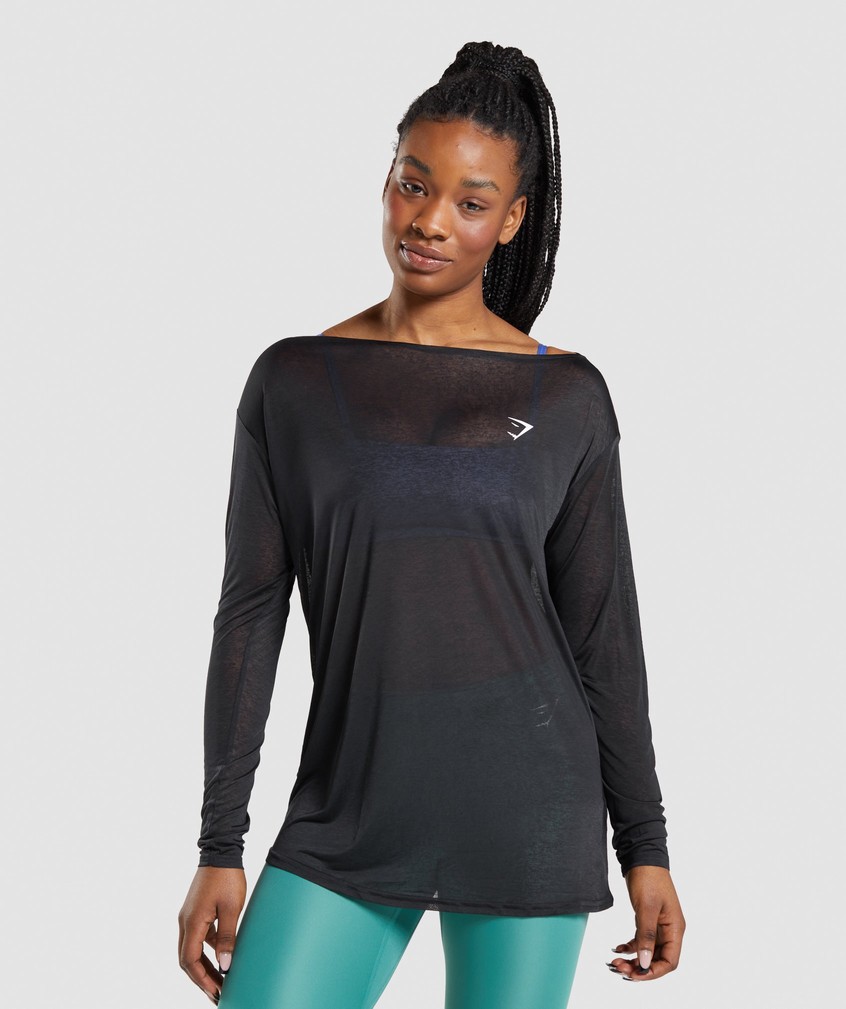 Black Women's Gymshark Training Oversized Long Sleeve Tee T-Shirts | USA-64501