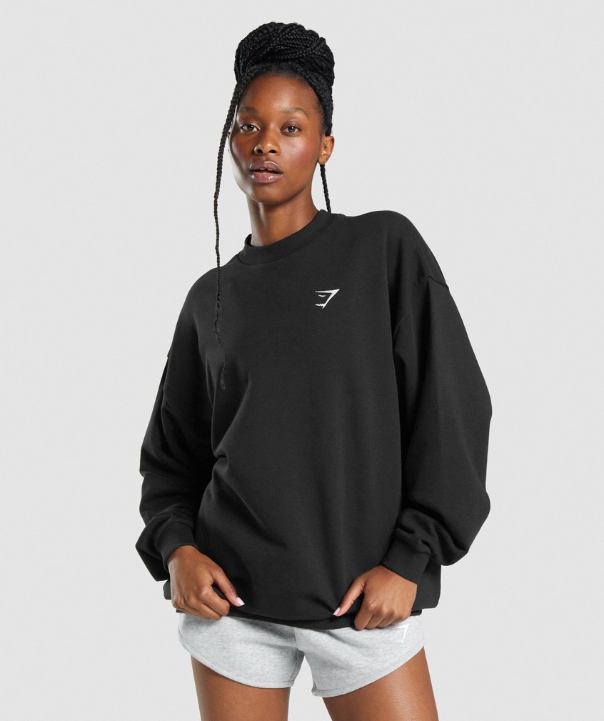 Black Women's Gymshark Training Oversized Swea Pullover | USA-92563