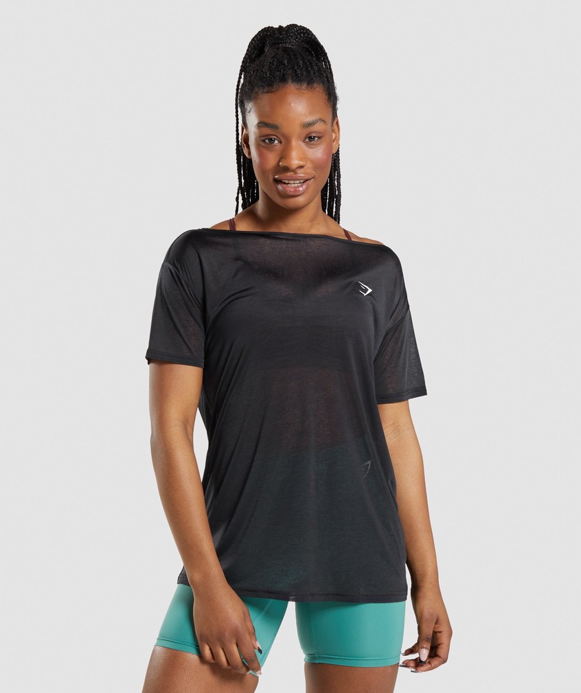 Black Women's Gymshark Training Oversized Top T-Shirts | USA-97450