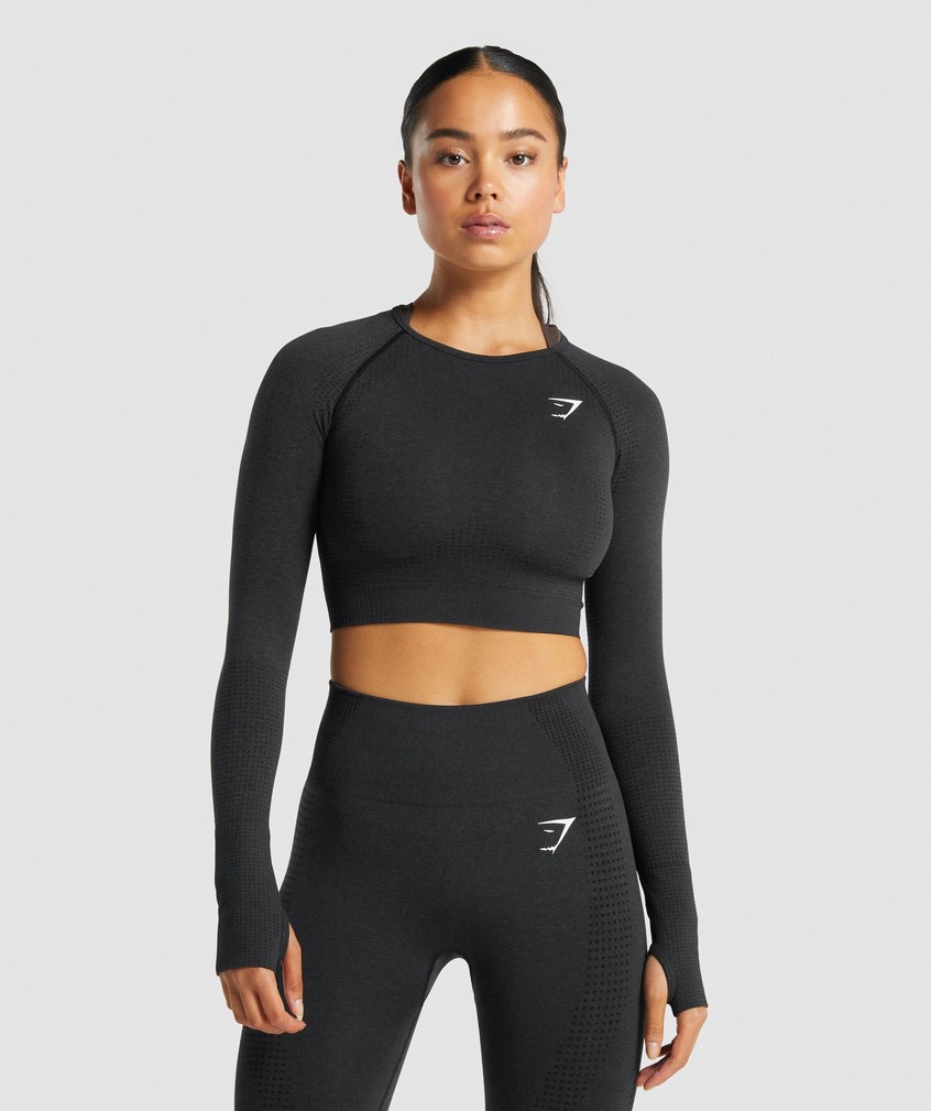 Black Women's Gymshark Vital Seamless 2.0 Long Sleeve Crop Top T-Shirts | USA-01329