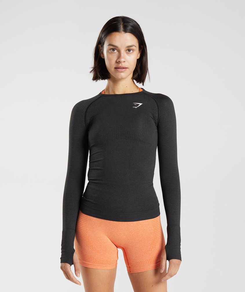 Black Women's Gymshark Vital Seamless 2.0 Long Sleeve Top T-Shirts | USA-02956