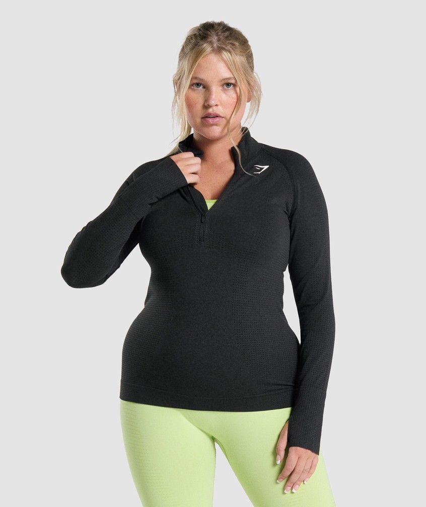 Black Women's Gymshark Vital Seamless 2.0 1/2 Zip Pullover | USA-39450