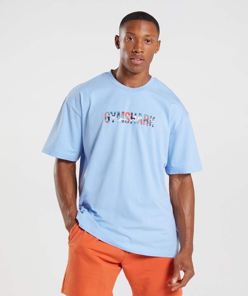 Blue Men's Gymshark Apollo Infill Oversized T-Shirts | USA-01639