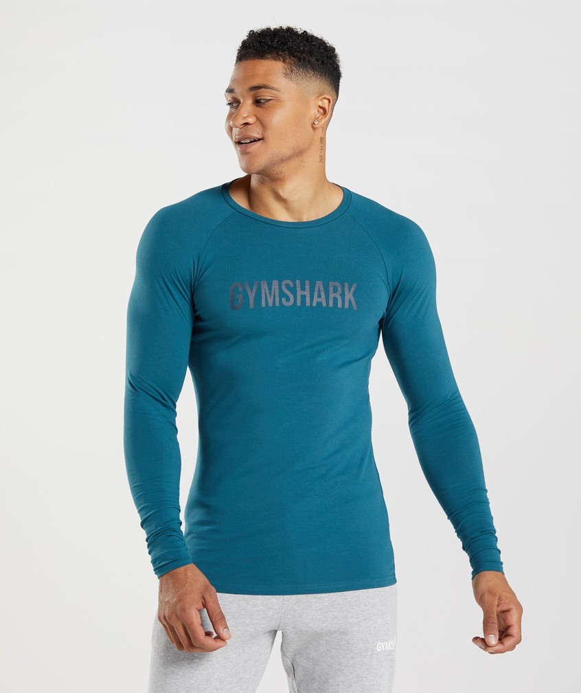 Blue Men's Gymshark Apollo Long Sleeve T-Shirts | USA-03845