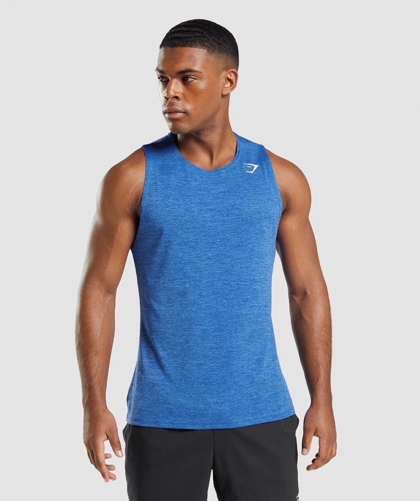 Blue Men's Gymshark Arrival Slim Marl Tank | USA-63419