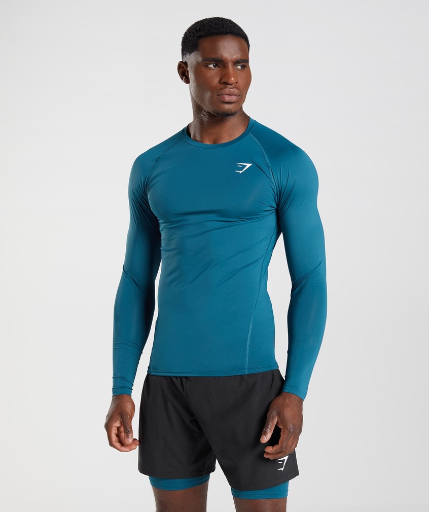 Blue Men's Gymshark Element Baselayer Long Sleeve Top T-Shirts | USA-42851