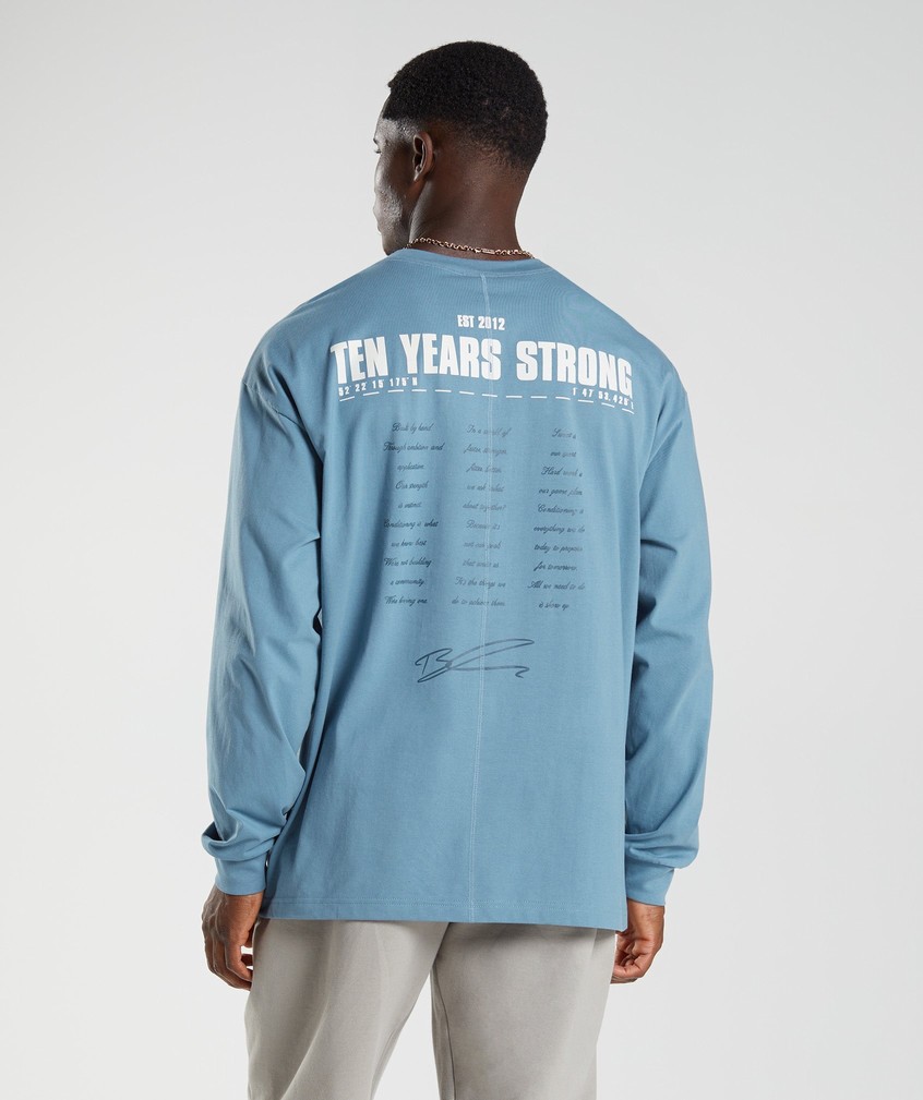 Blue Men's Gymshark GS10 Year Oversized Long Sleeve T-Shirts | USA-60251