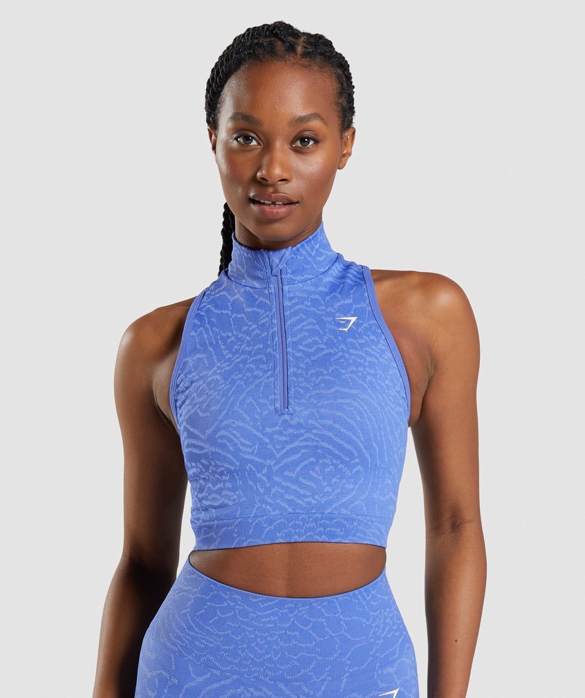 Blue Women's Gymshark Adapt Animal Seamless Crop 1/2 Zip T-Shirts | USA-40157