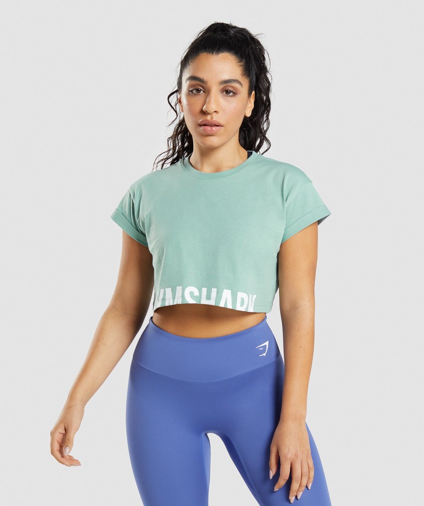 Blue Women's Gymshark Fraction Crop Top T-Shirts | USA-80214