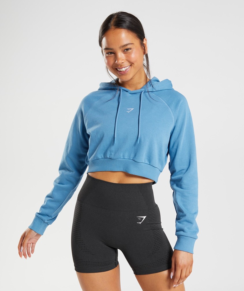 Blue Women's Gymshark Training Cropped Hoodie | USA-34096