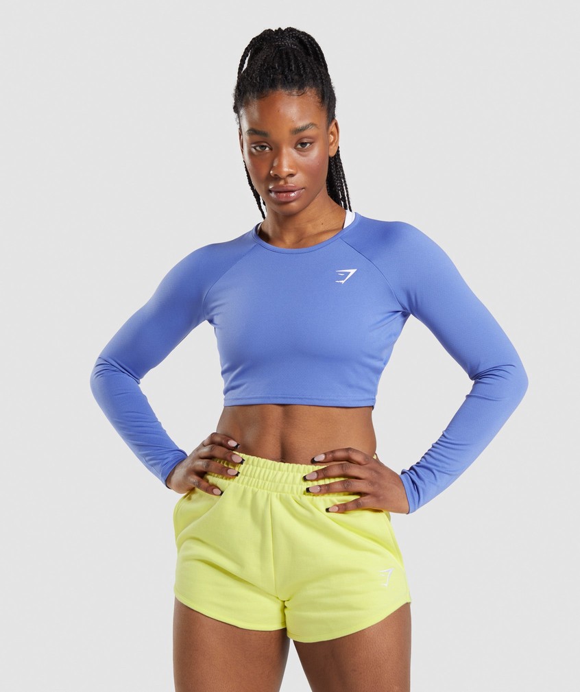 Blue Women's Gymshark Training Long Sleeve Crop Top T-Shirts | USA-07215