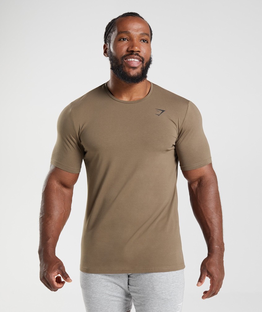 Brown Men's Gymshark Essential T-Shirts | USA-59406