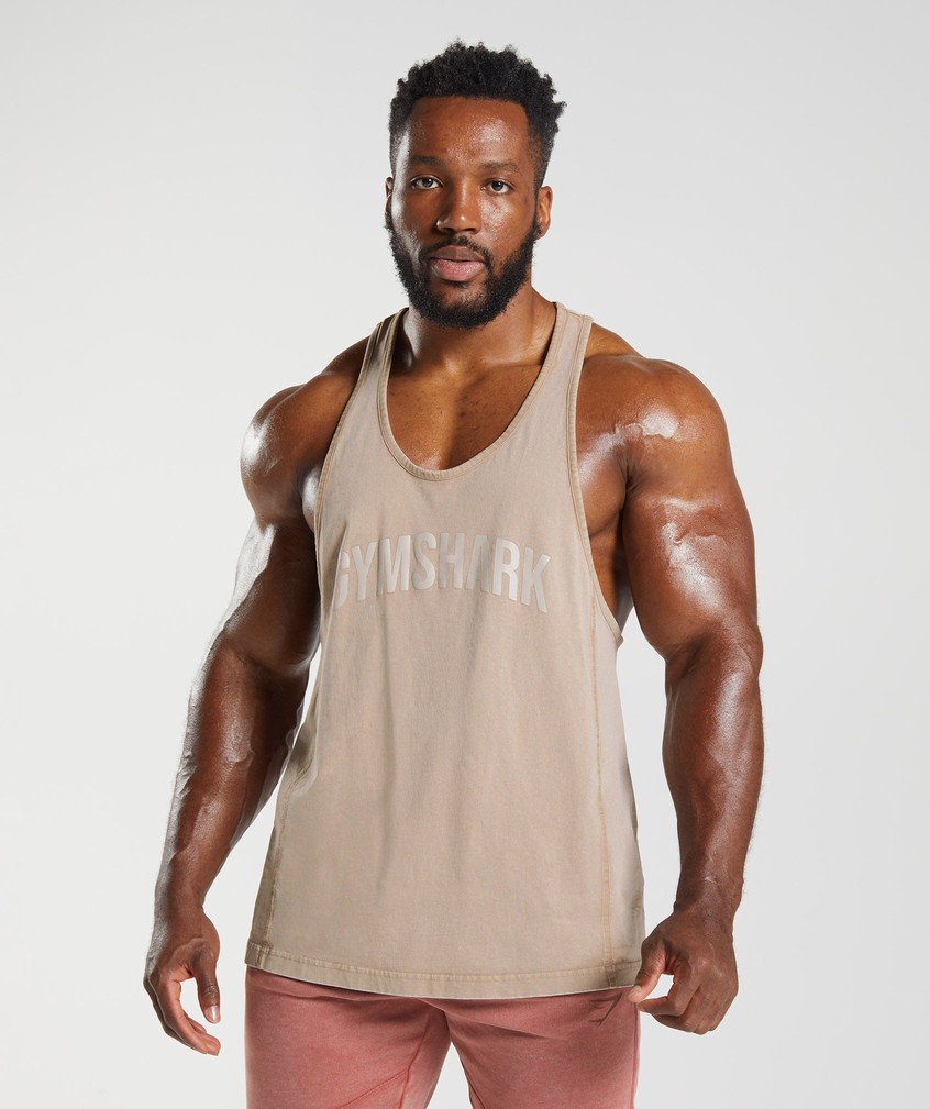 Brown Men's Gymshark Power Washed Stringer | USA-68035