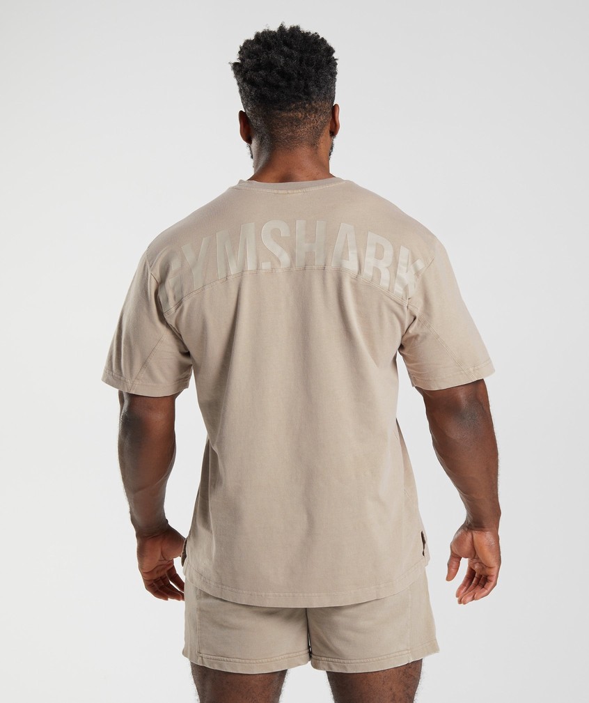 Brown Men's Gymshark Power Washed T-Shirts | USA-85293