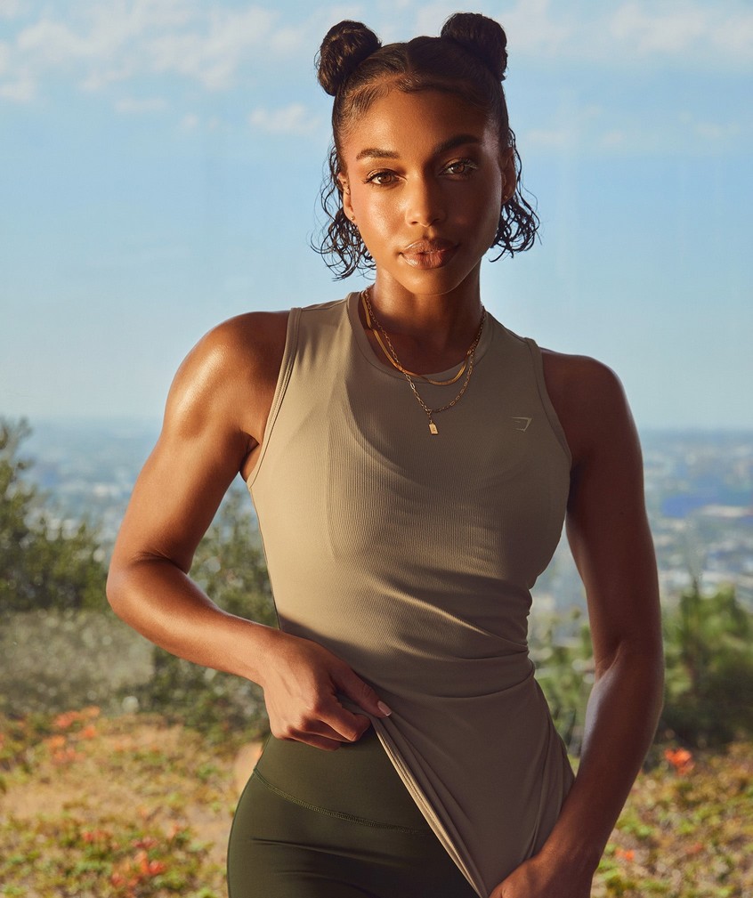 Brown Women's Gymshark Elevate Asymmetric Tank | USA-57620