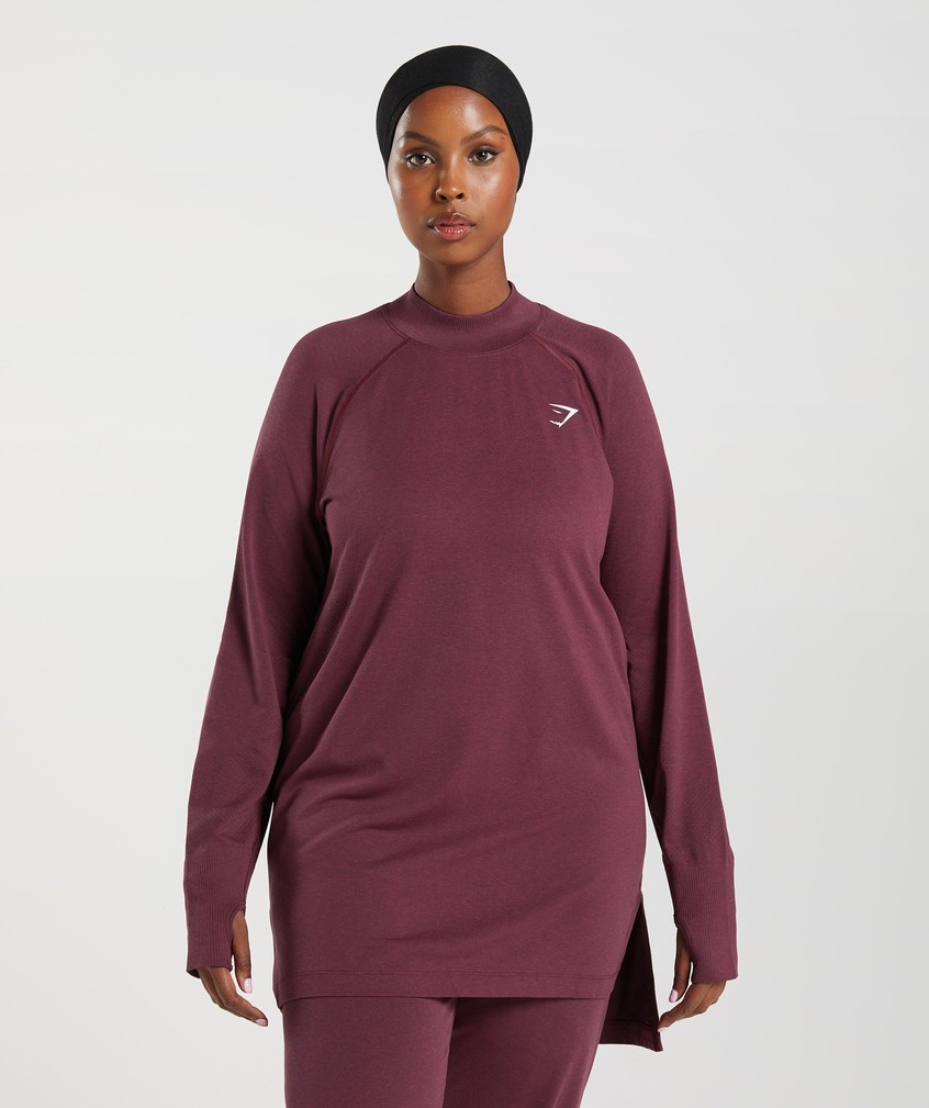 Burgundy Women's Gymshark Vital Seamless Long Line Top T-Shirts | USA-75302