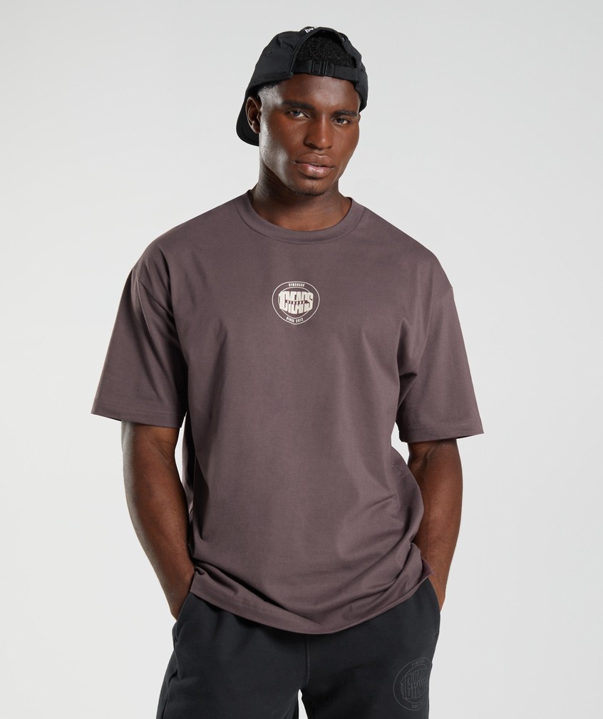 Chocolate Brown Men's Gymshark GS10 Year Oversized T-Shirts | USA-07568