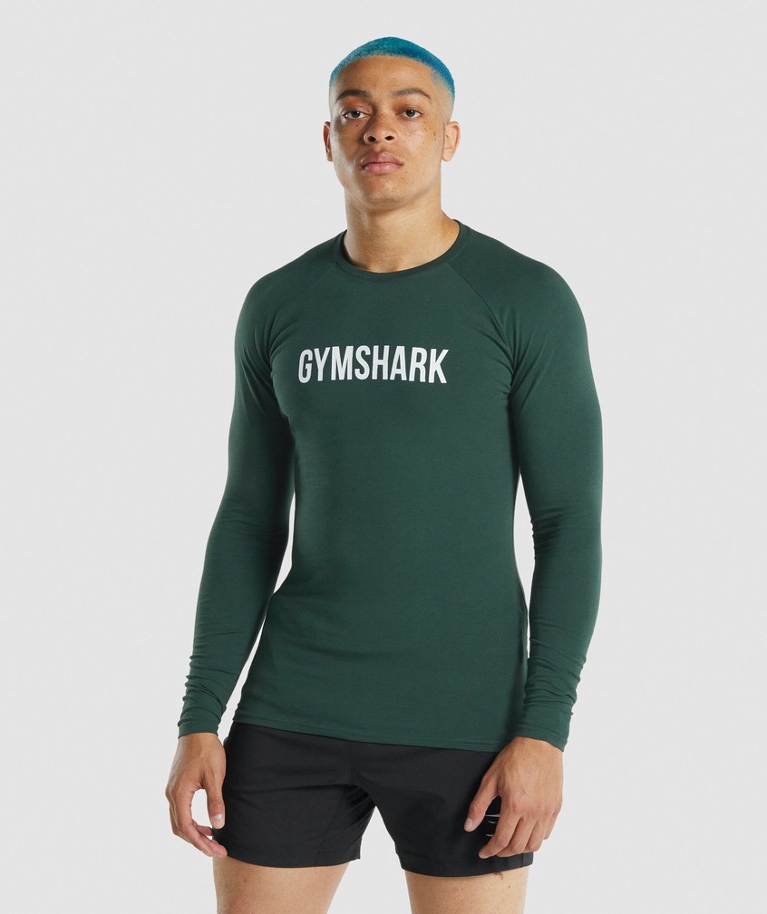 Dark Green Men's Gymshark Apollo Long Sleeve T-Shirts | USA-30517