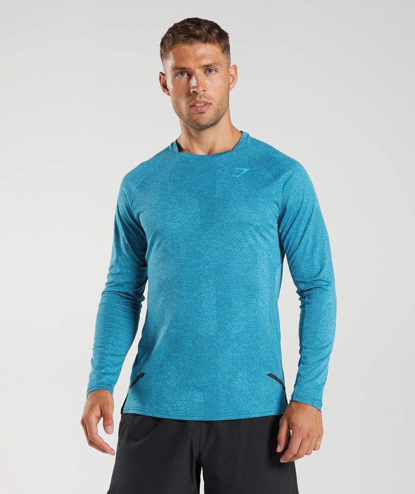 Dark Grey Blue Men's Gymshark Apex Long Sleeve T-Shirts | USA-82705