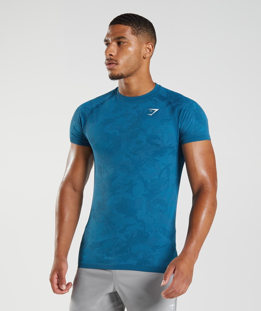 Dark Grey Blue Men's Gymshark Geo Seamless T-Shirts | USA-83920