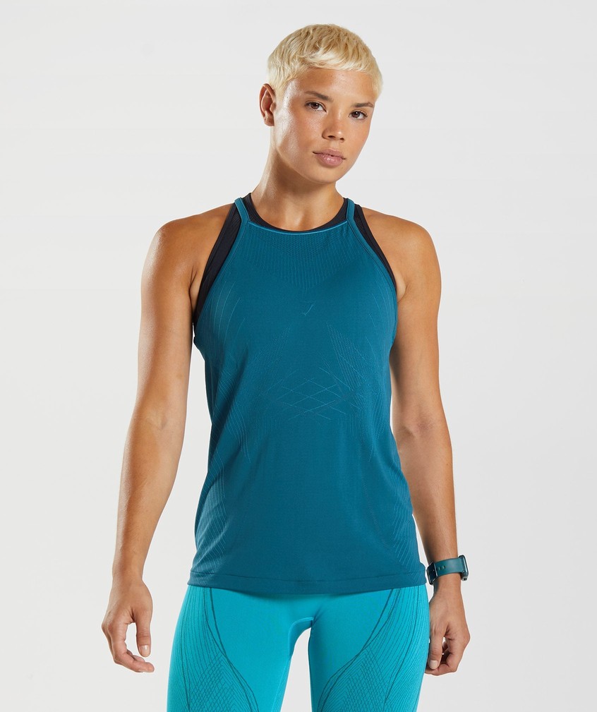 Dark Grey Blue Women's Gymshark Apex Seamless Tank | USA-42715