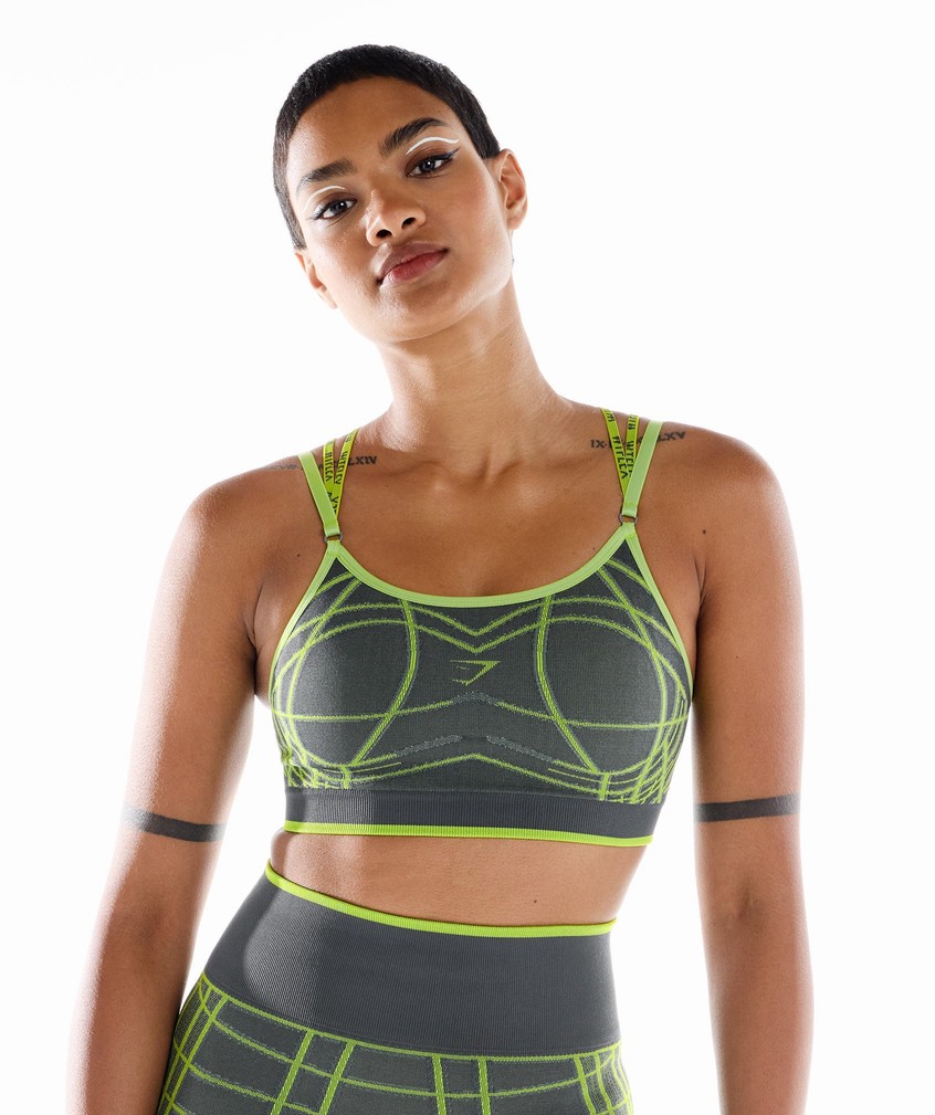 Green / Light Grey Women's Gymshark Wtflex Linear Seamless Sports Bra | USA-19573