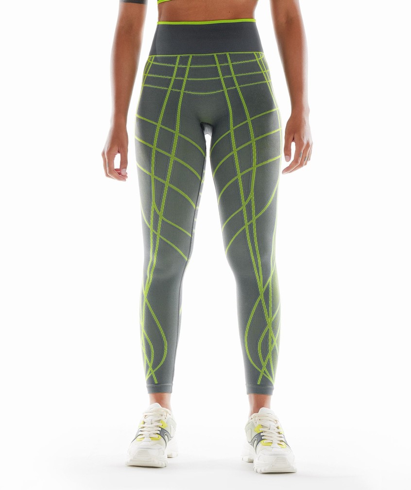 Green / Light Grey Women's Gymshark Wtflex Linear Seamless Leggings | USA-81467