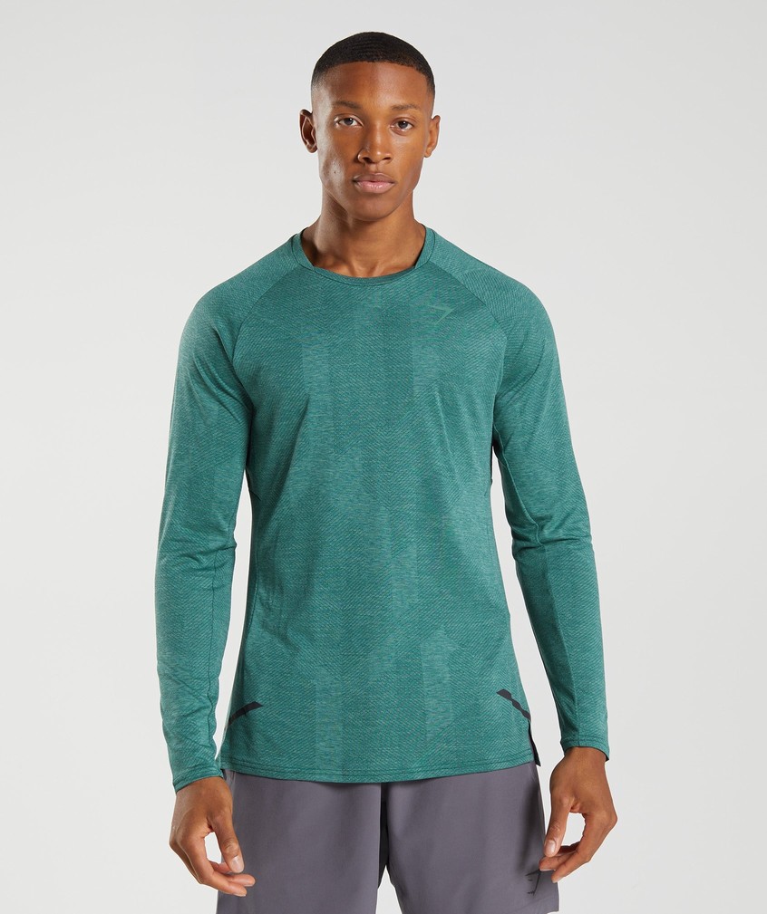 Green Men's Gymshark Apex Long Sleeve T-Shirts | USA-35816