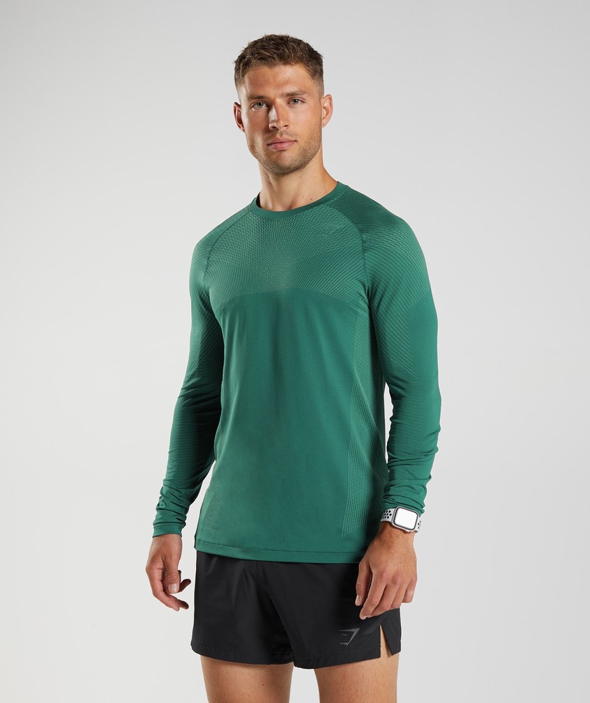 Green Men's Gymshark Apex Seamless Long Sleeve T-Shirts | USA-92607