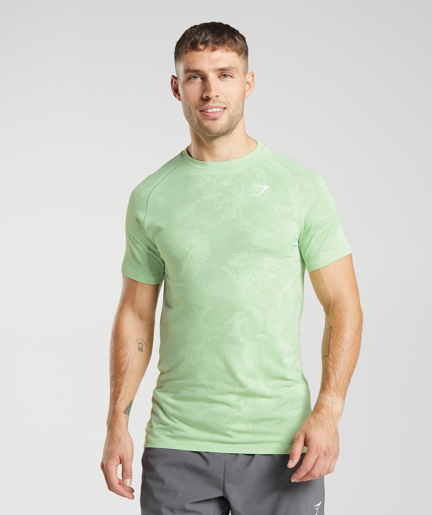 Green Men's Gymshark Geo Seamless T-Shirts | USA-89574