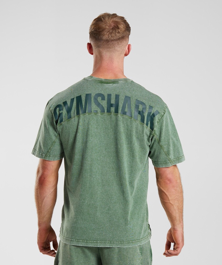 Green Men's Gymshark Power Washed T-Shirts | USA-79063