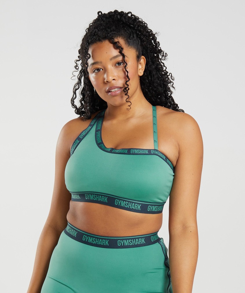 Green / Navy Women's Gymshark Strike Sports Bra | USA-87146