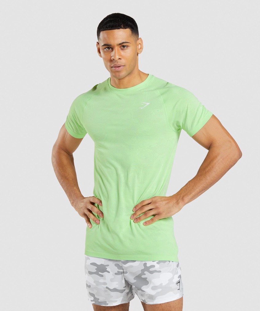 Green / White Men's Gymshark Geo Seamless T-Shirts | USA-94852