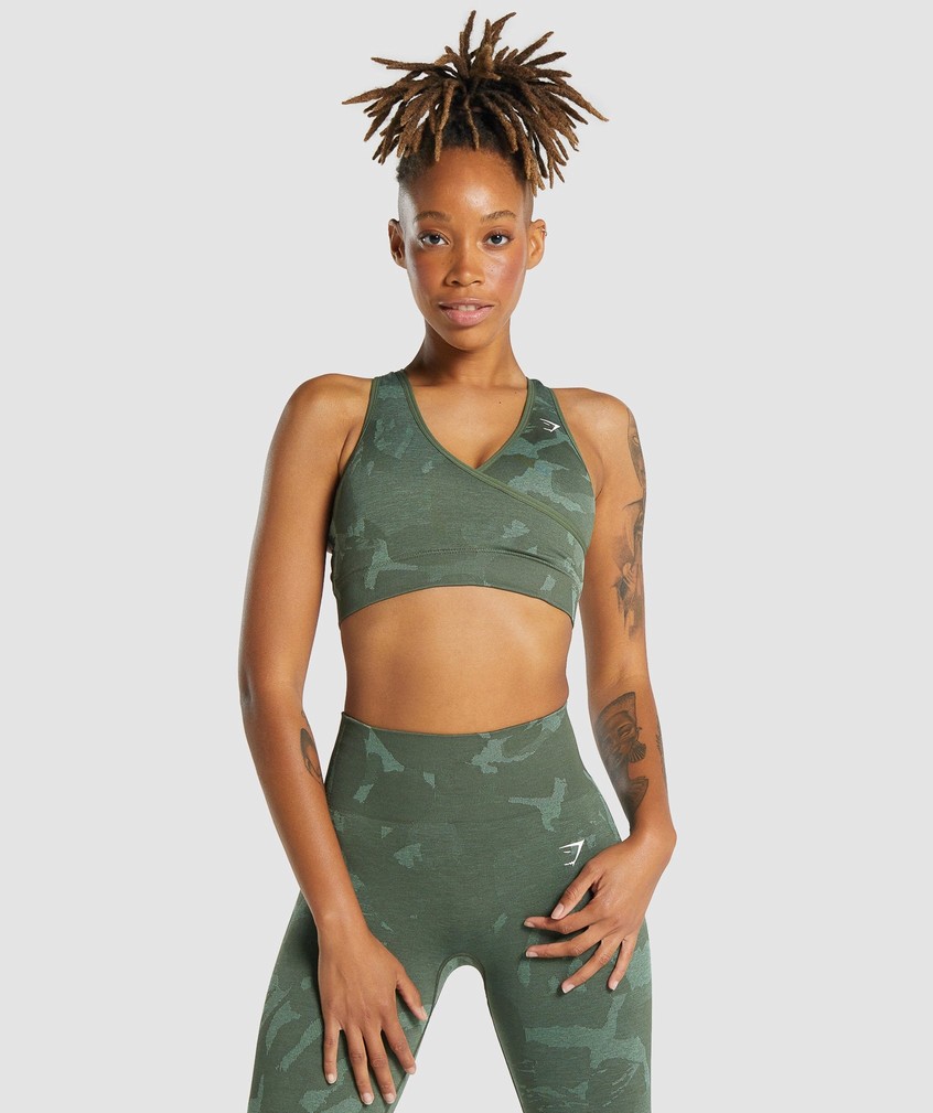 Green Women's Gymshark Adapt Camo Seamless Sports Bra | USA-06943