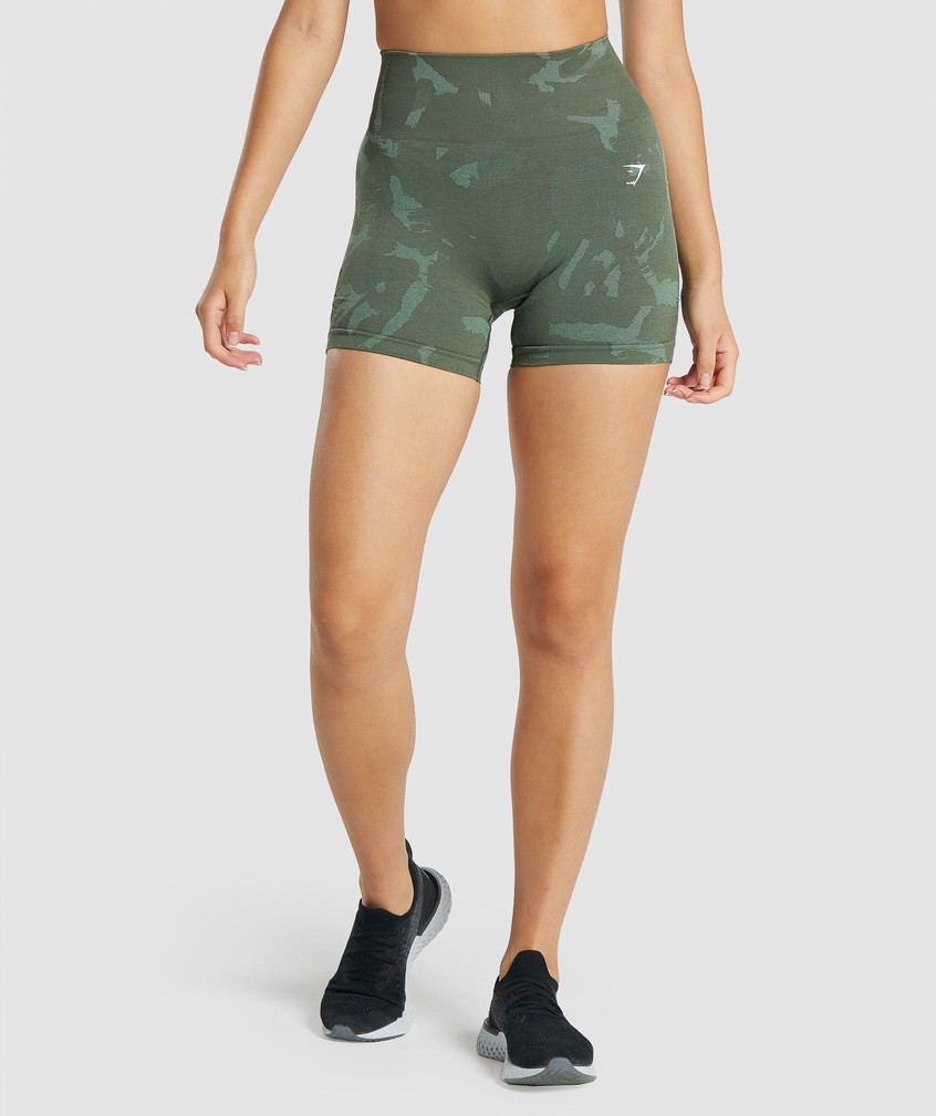 Green Women's Gymshark Adapt Camo Seamless Shorts | USA-70936