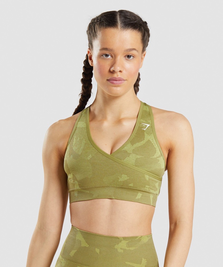 Green Women's Gymshark Adapt Camo Seamless Sports Bra | USA-71824