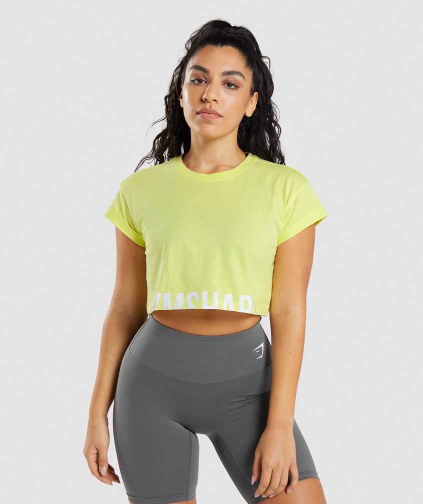 Green Women's Gymshark Fraction Crop Top T-Shirts | USA-19056