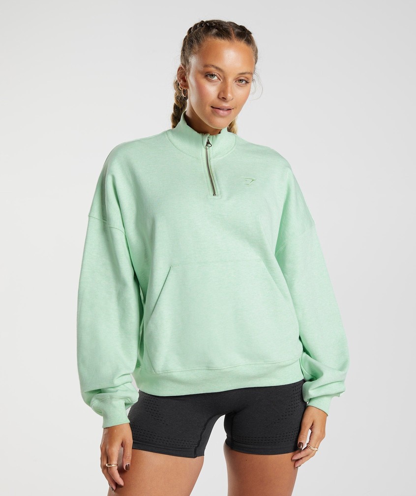 Green Women's Gymshark Rest Day Sweats 1/2 Zip Pullover | USA-32186