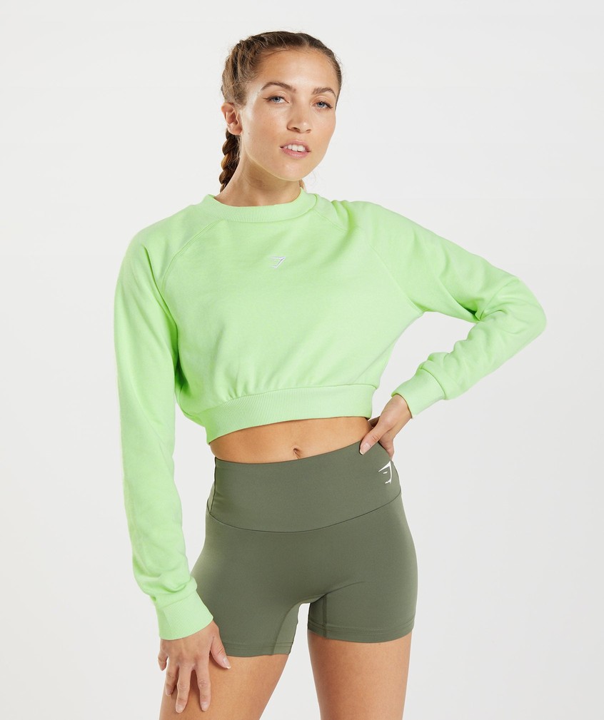 Green Women's Gymshark Training Cropped Sweater | USA-34769