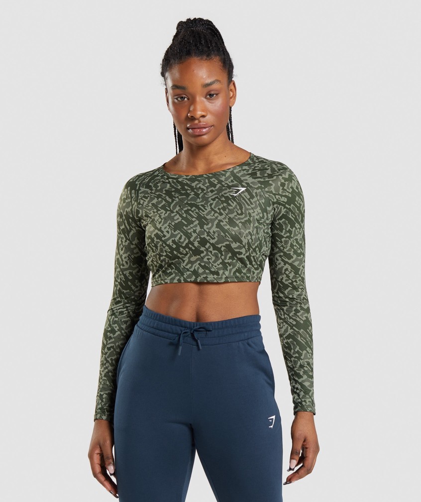 Green Women's Gymshark Training Long Sleeve Crop Top T-Shirts | USA-61340