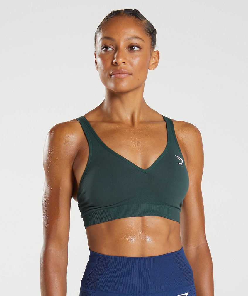 Green Women's Gymshark Vital Seamless 2.0 V Neck Sports Bra | USA-70168